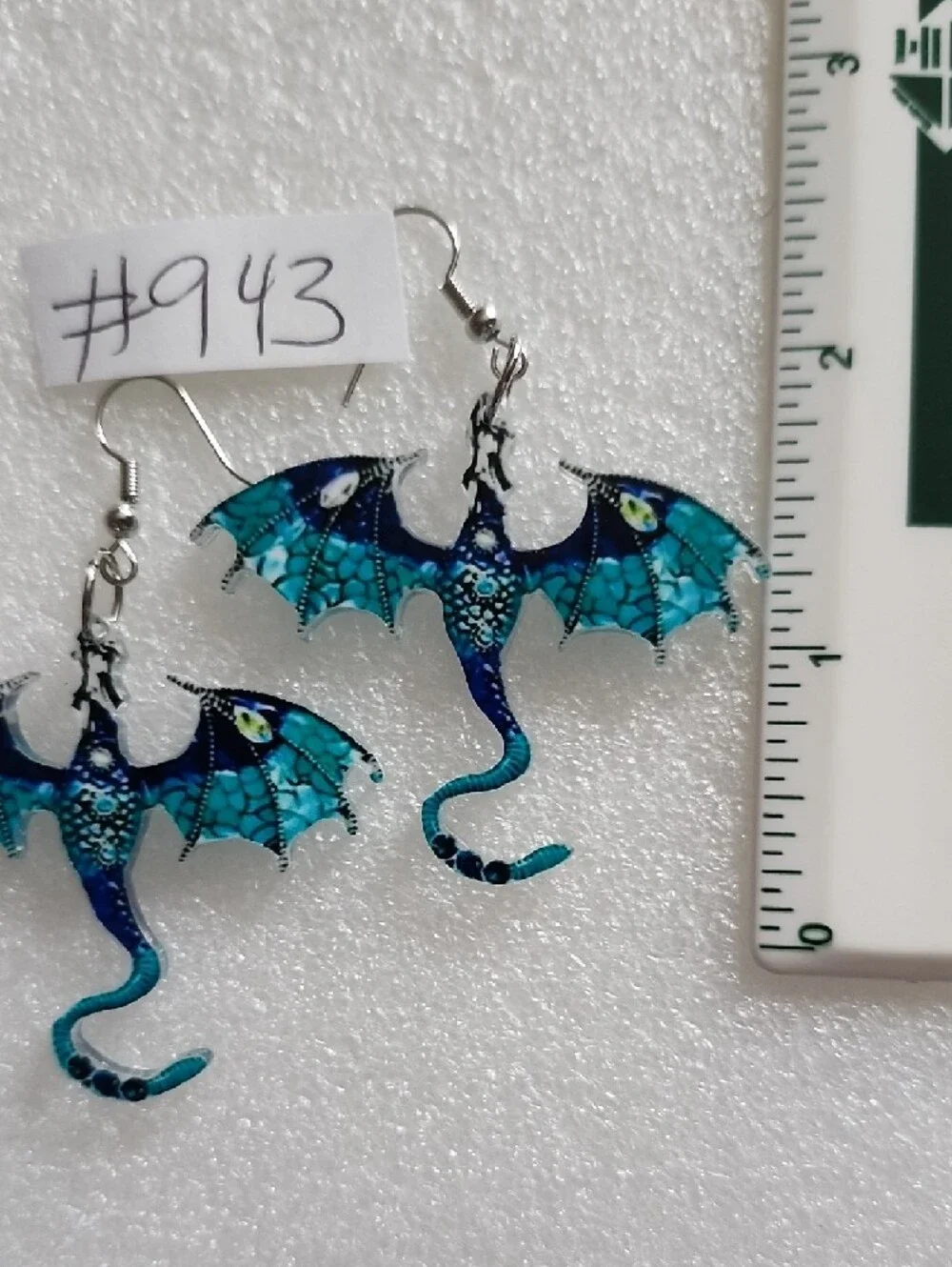 Hand Crafted Teal and Navy Dragon Wing Earrings